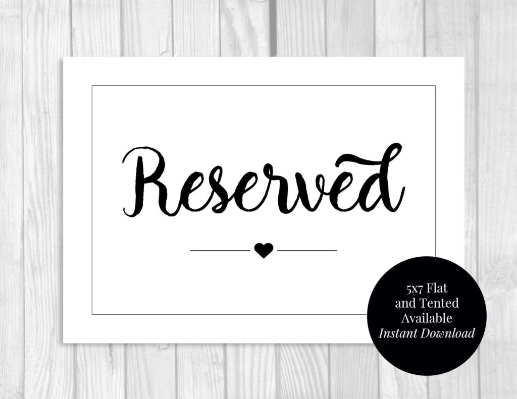 Reserved Table Signs 5x7 Printable Black And White Wedding Etsy 