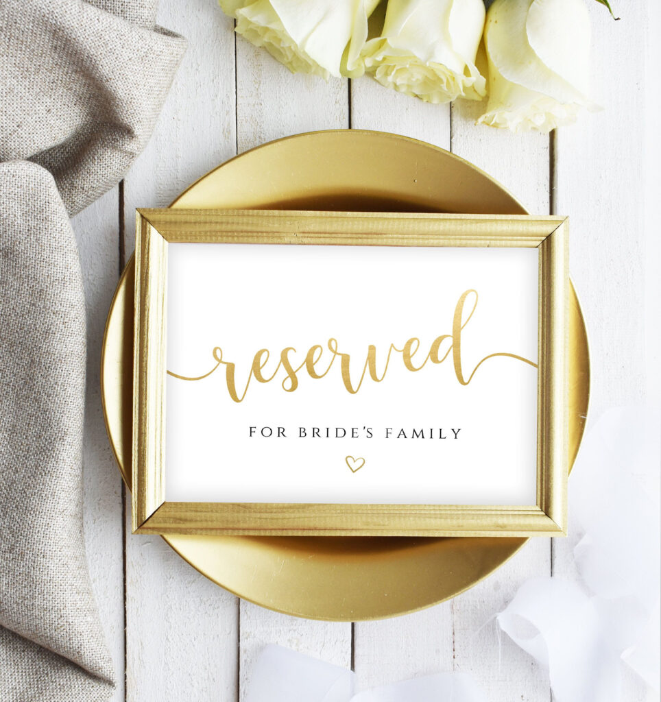 Reserved Wedding Sign Reserved Table Sign Reserved Row Sign Reserved 