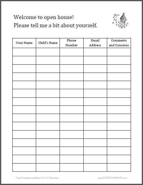 Sign in Sheet For Open House Free To Print PDF File School Open 