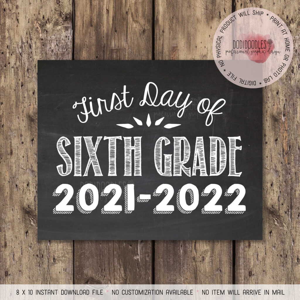 Sixth Grade 2021 2022 First Day Sign Printable Chalkboard Etsy