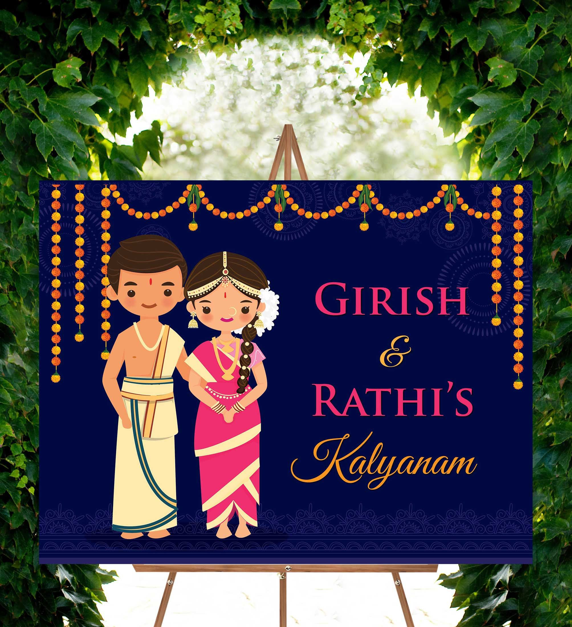 South Indian Wedding Welcome Sign Tamil Wedding Cute Couple Etsy 