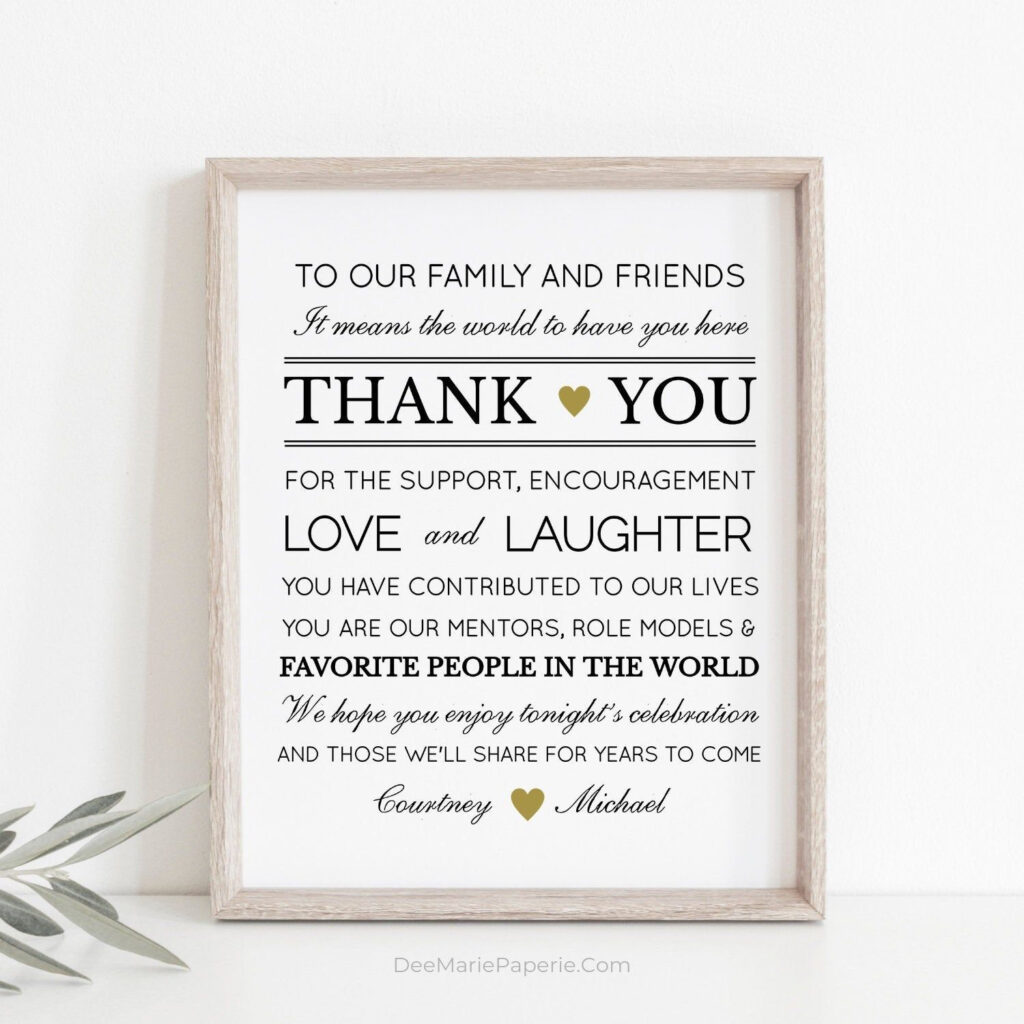 Thank You Wedding Sign Template Printable Wedding Thank You Note 