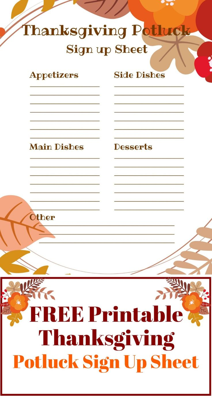 Thanksgiving Potluck Sign Up Sheet Thanksgiving Potluck 