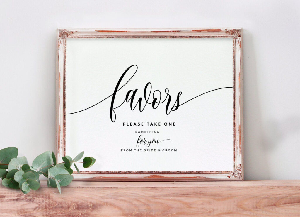 Wedding Favors Sign Template Editable Color Flair Calligraphy 