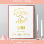 Wedding Hashtag Sign Social Media Sign Wedding Gold Printable