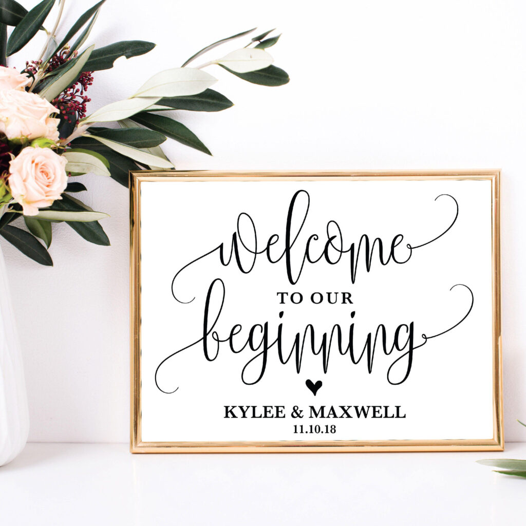 Welcome To Our Beginning Editable Wedding Sign Personalized Rustic 