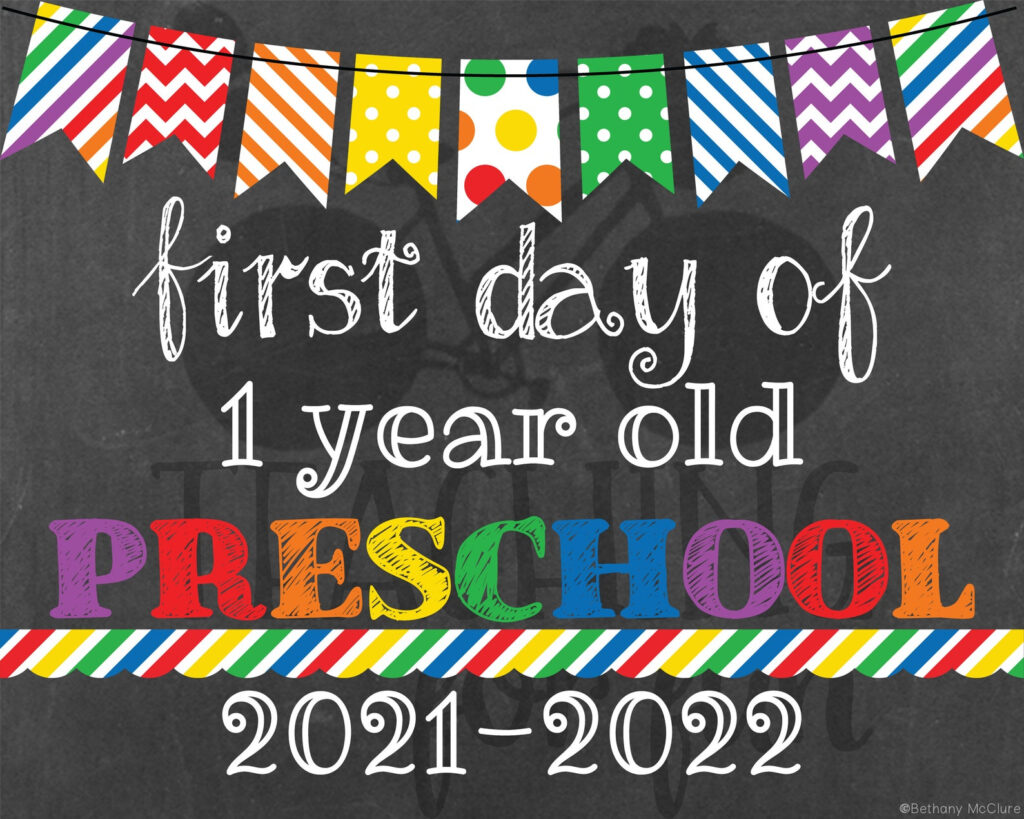 2021 2022 First Day Of 1 Year Old Preschool Sign Printable Etsy