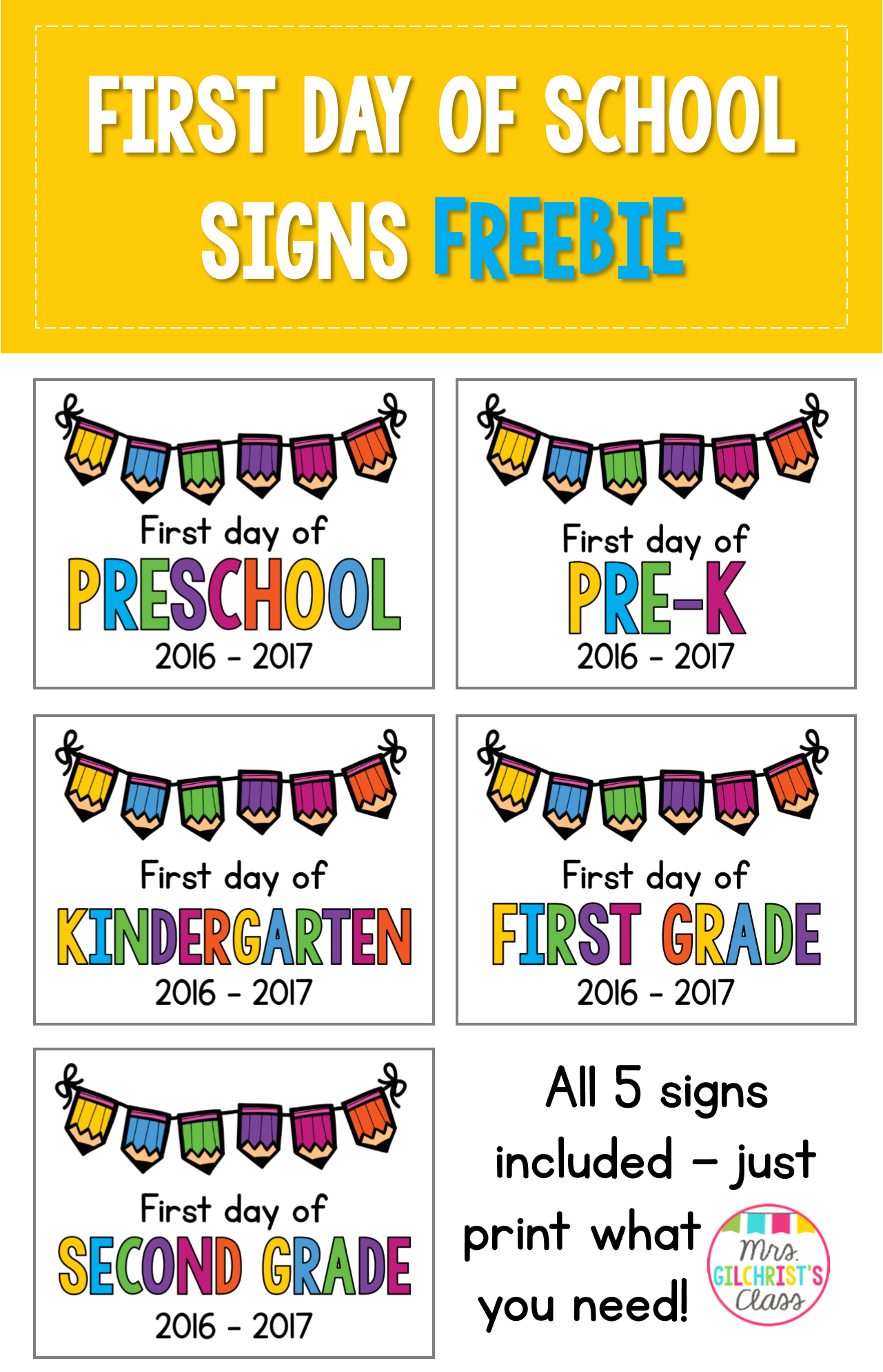 2021 2022 First Day Of School Signs FREEBIE Preschool Through 