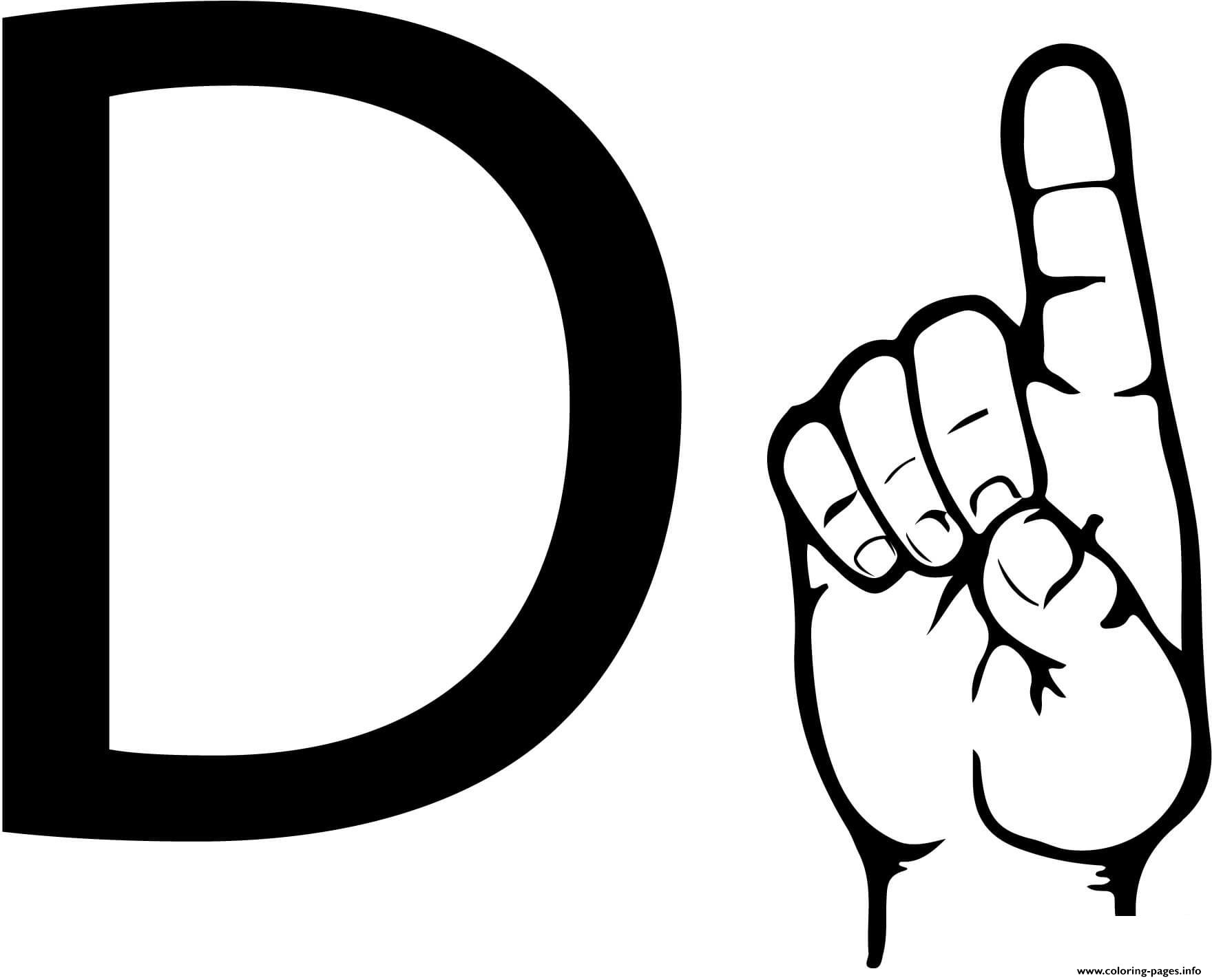 Asl Sign Language Letter D Coloring Page Printable