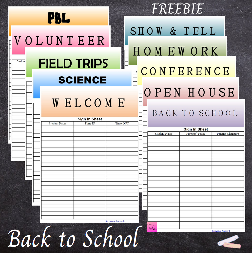 Back To School FREEBIE Sign In Sheet Back To School Teachers