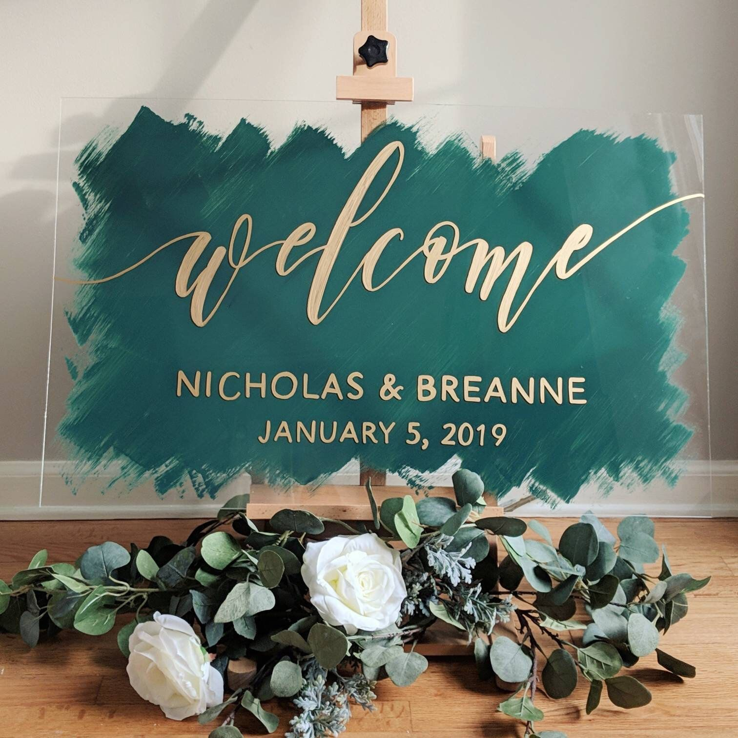 Brushed Acrylic Welcome Wedding Sign Painted Acrylic Wedding Sign 