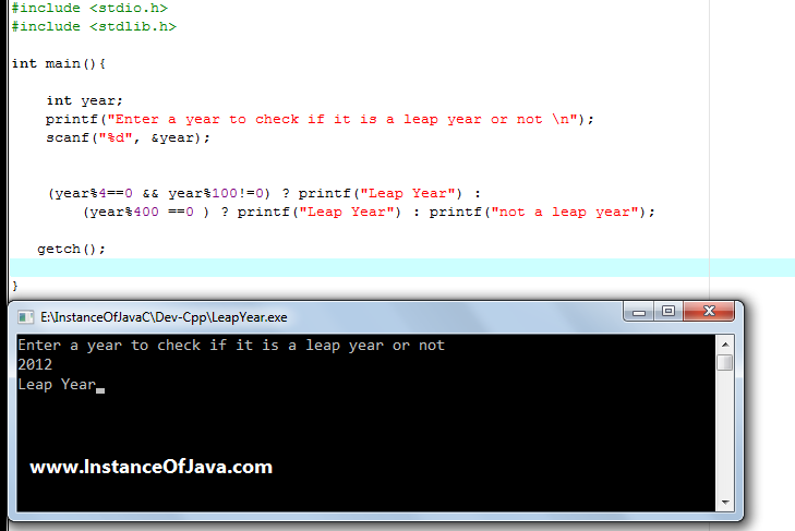 C Program To Find Leap Year Using Conditional Operator InstanceOfJava