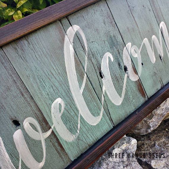 Cursive WELCOME Rustic Wood Sign 8 X 23 Hand Lettered Fixer Upper 
