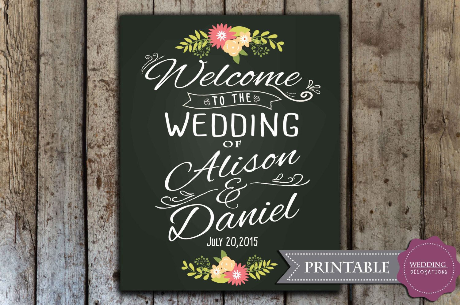 Custom Wedding Welcome Sign Printable Wedding Chalkboard Welcome Sign 