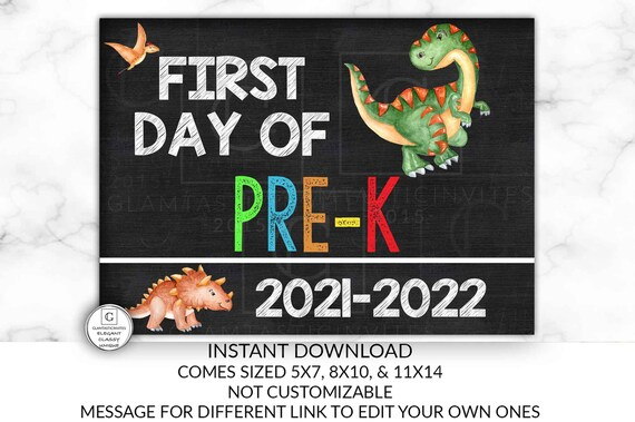 Dinosaur First Day Of Pre K Sign Instant Download Dinosaur Printable 