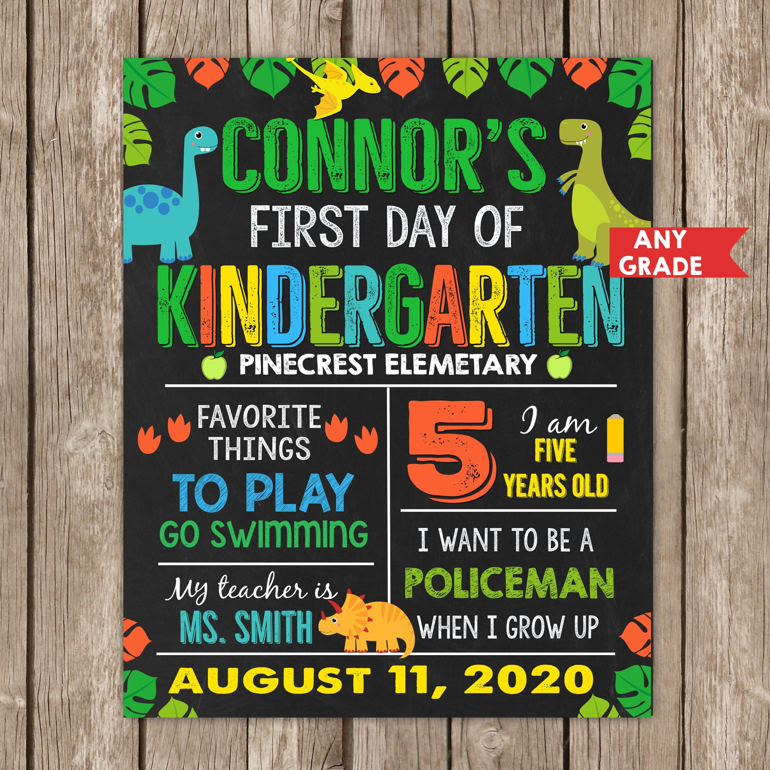 Dinosaur First Day Of School Sign First Day Of School Sign Etsy In 