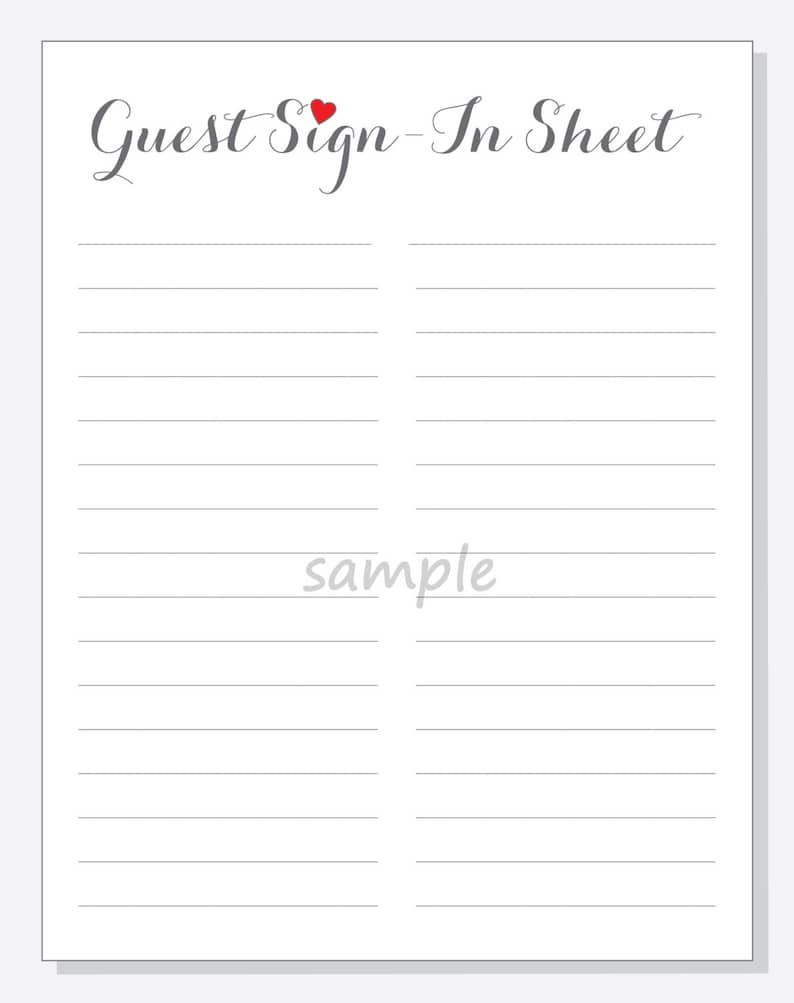 DIY Guest Sign in Sheet Printable For A Wedding Bridal Etsy