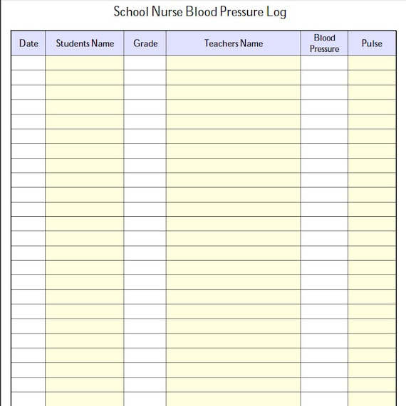 Fillable School Nurse Blood Pressure Log PDF Digital Health