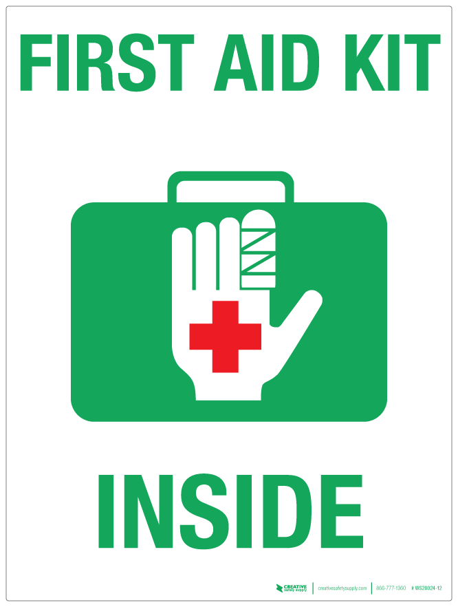 First Aid Kit Inside white Background Wall Sign PHS Safety