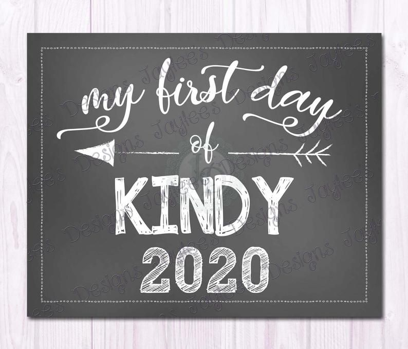 First Day Of KINDY 2021 White Chalkboard Sign Print Etsy Sign