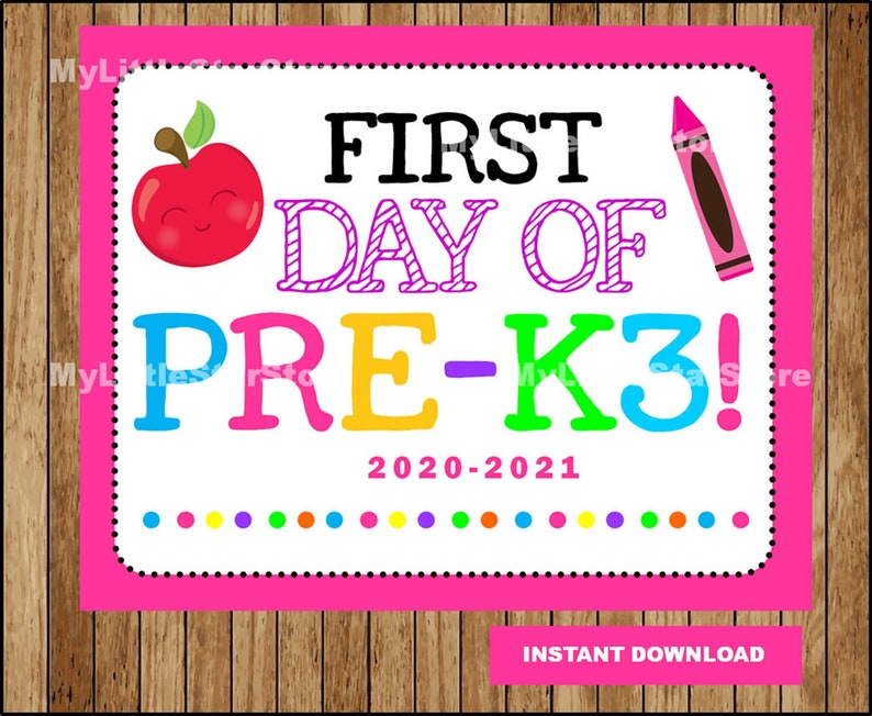 First Day Of Pre k3 Sign Printable First Day School Sign Etsy