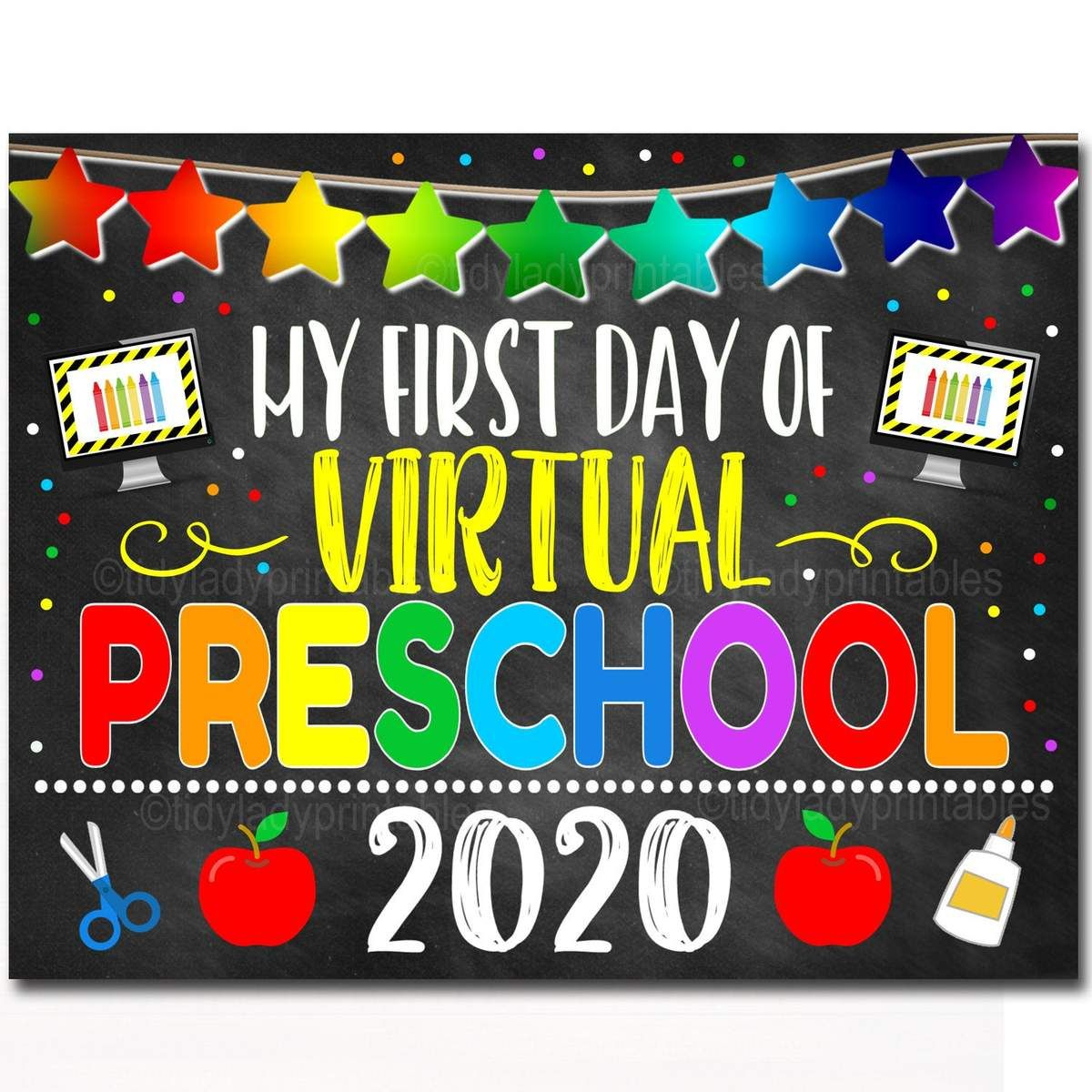 FIRST DAY OF PRESCHOOL 2020 Perfect Sign To Use For VIRTUAL ONLINE 