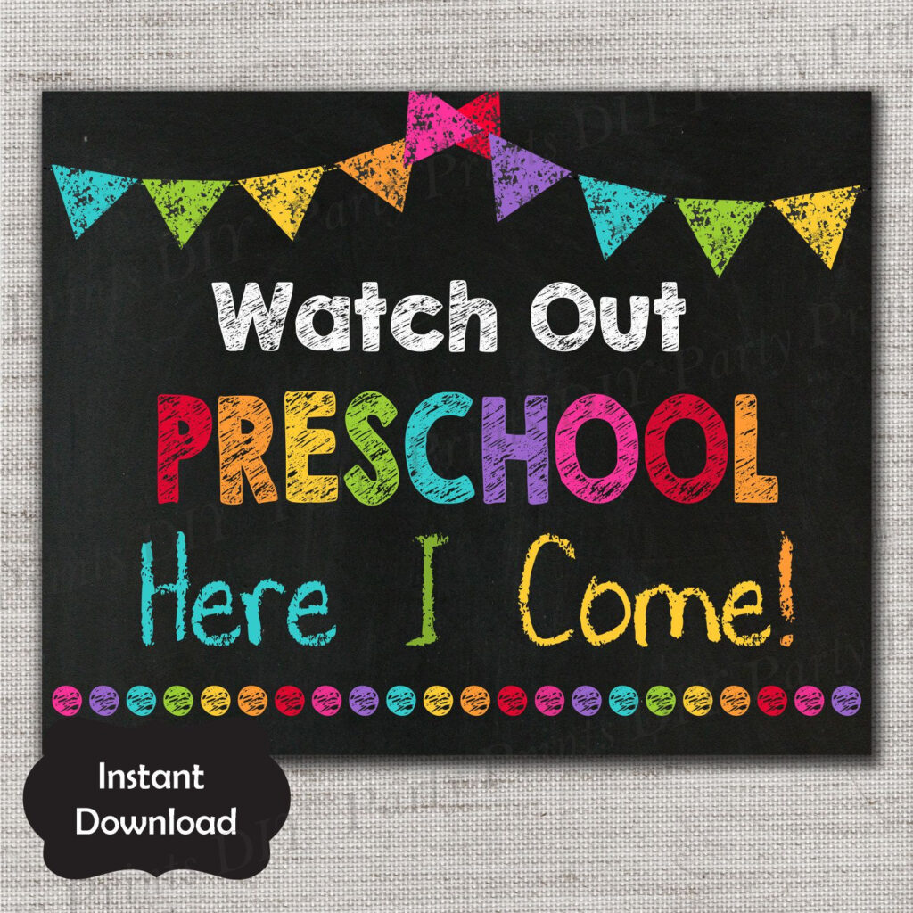 First Day Of Preschool Sign First Day Of Preschoo Chalkboard Printable 