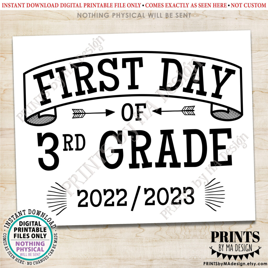 First Day Of School Sign Third Grader Starting 3rd Grade 2022 2023 