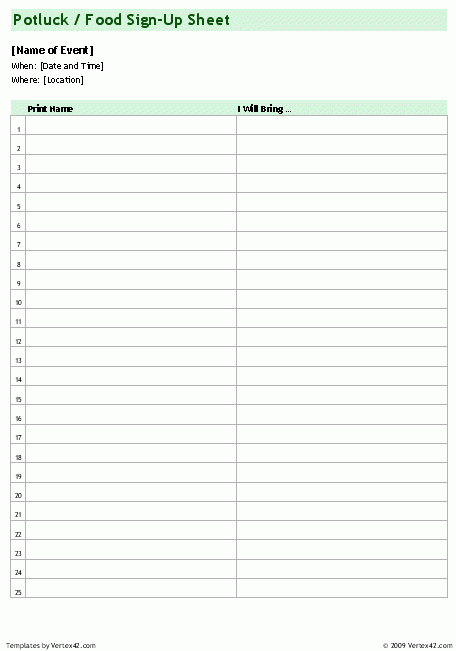 Food Day Sign Up Sheet Template For Your Needs