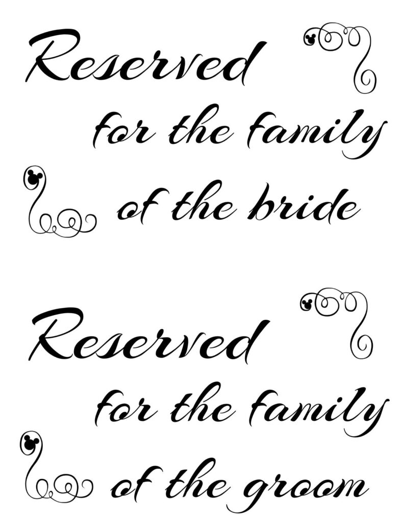 Free Printable Reserved Seating Signs For Your Wedding Ceremony 
