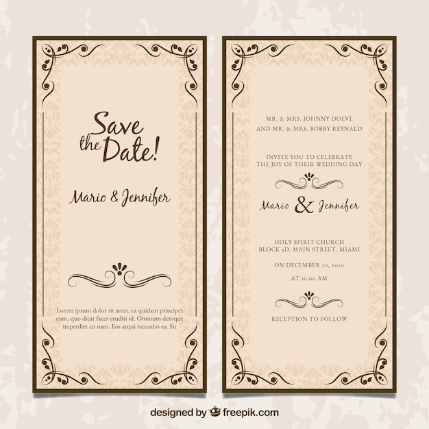 Free Vector Two sided Wedding Invitation In Vintage Style