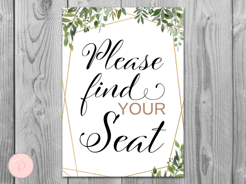 Greenery Please Find Your Seat Sign Wedding Seating Sign Etsy Find 
