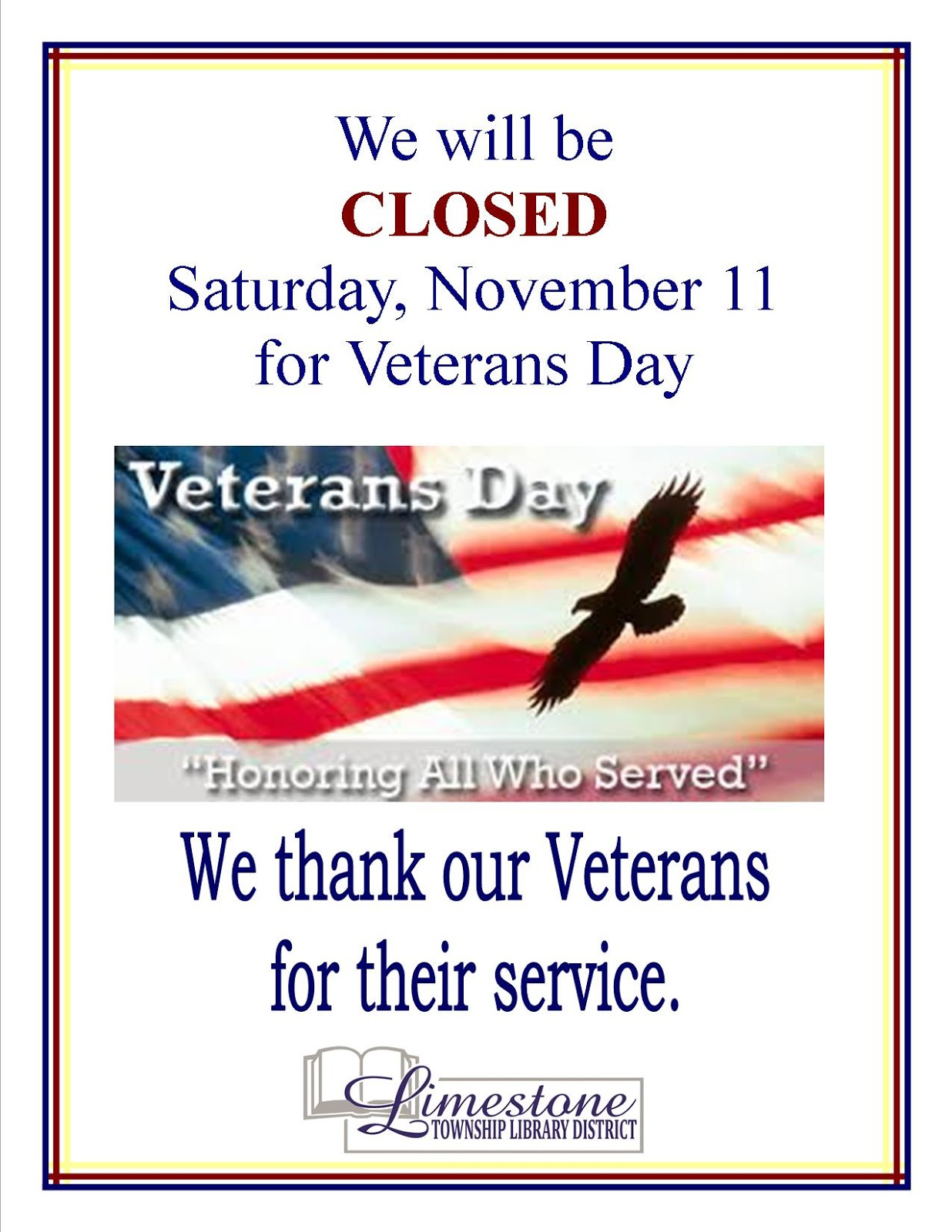 Limestone Township Library District Closed For Veteran s Day