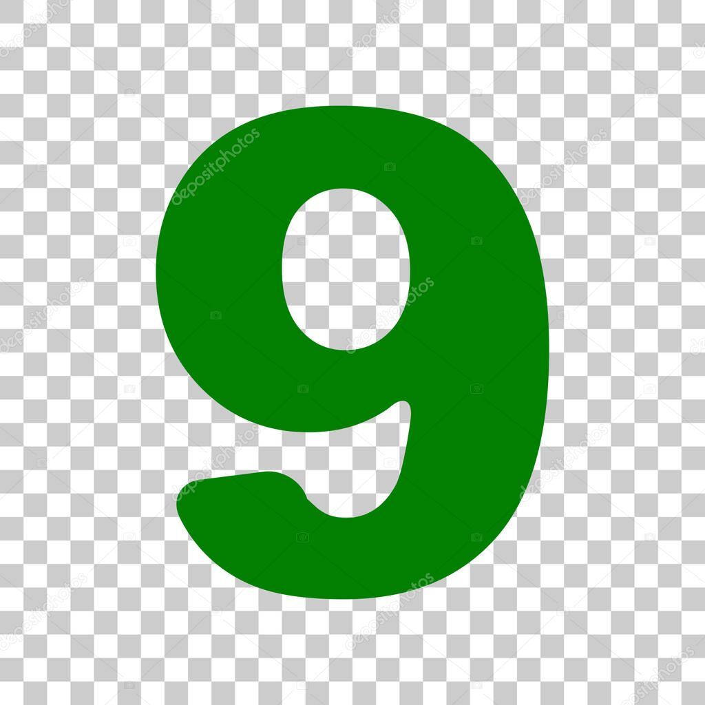 Number 9 Sign Design Template Element Dark Green Icon On Transparent 