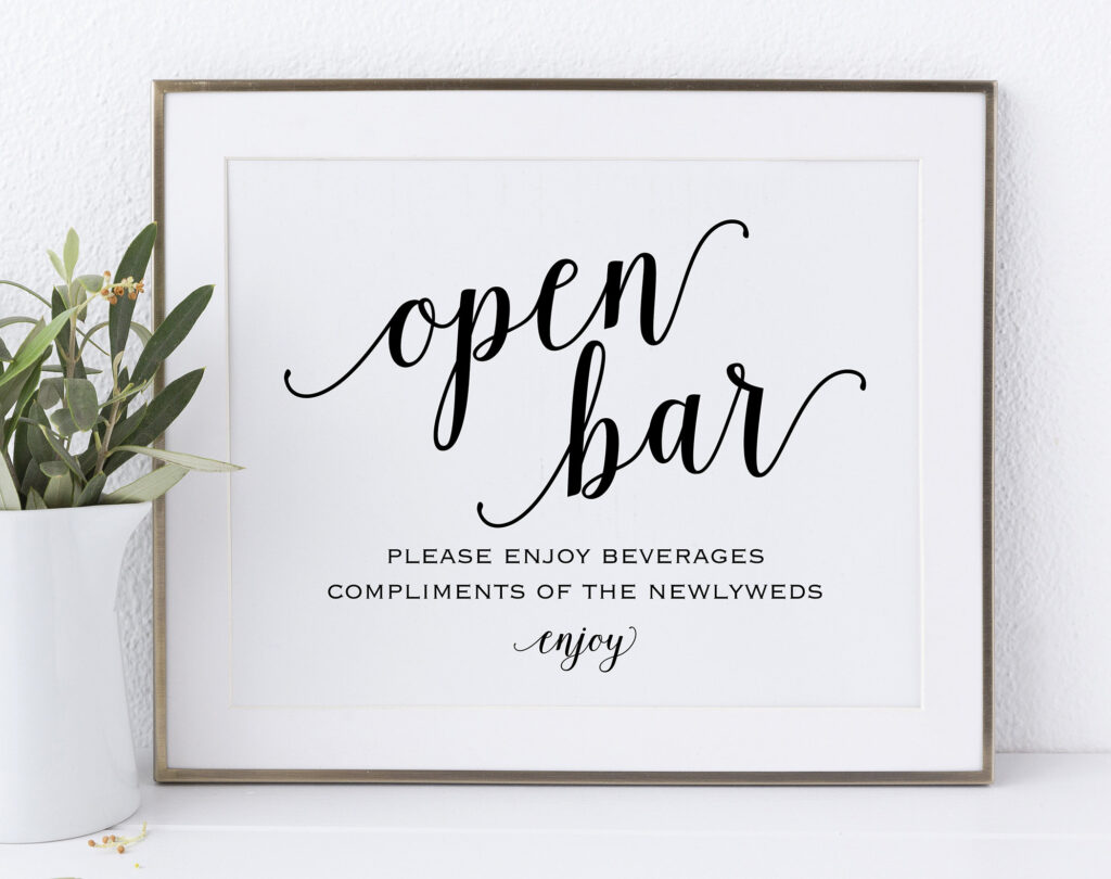 Open Bar Sign Printable Wedding Reception Sign Wedding Reception Bar 