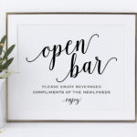 Open Bar Sign Printable Wedding Reception Sign Wedding Reception Bar