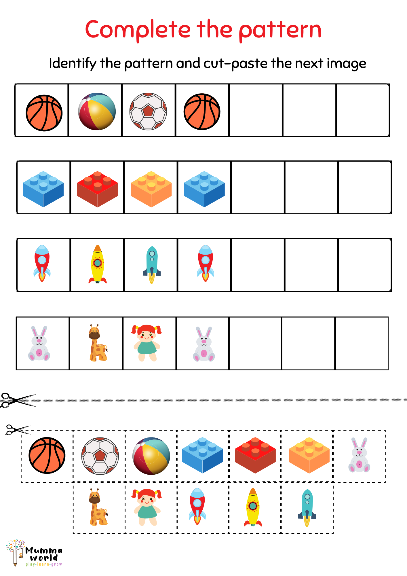 Pattern Worksheet For Kindergarten 1 Mumma World