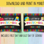 Printable First And Last Day Of Preschool Signs 2022 2023 Etsy