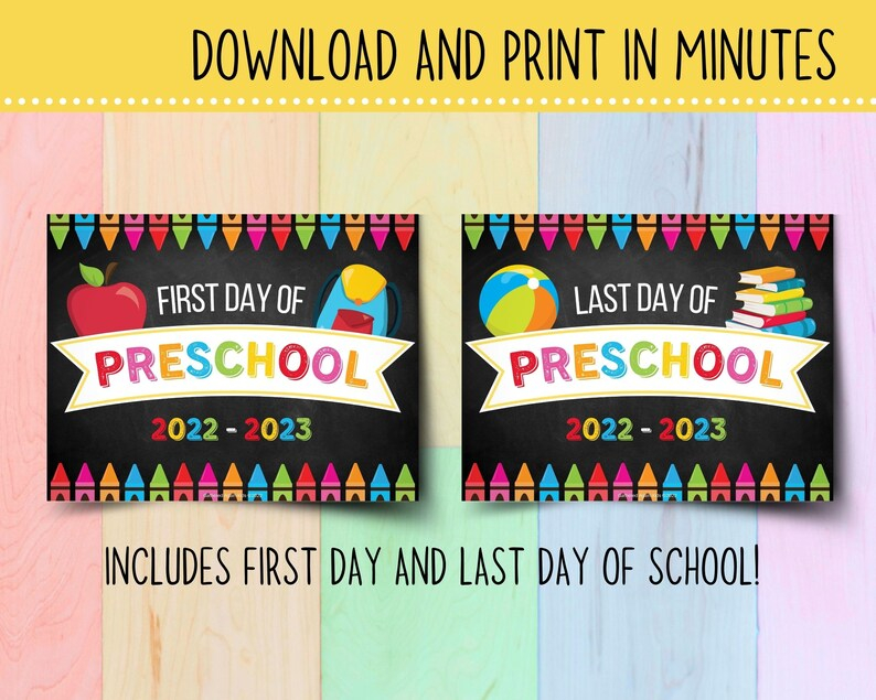 Printable First And Last Day Of Preschool Signs 2022 2023 Etsy
