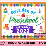 Printable First Day Of Preschool Sign September 2022 Pre Etsy