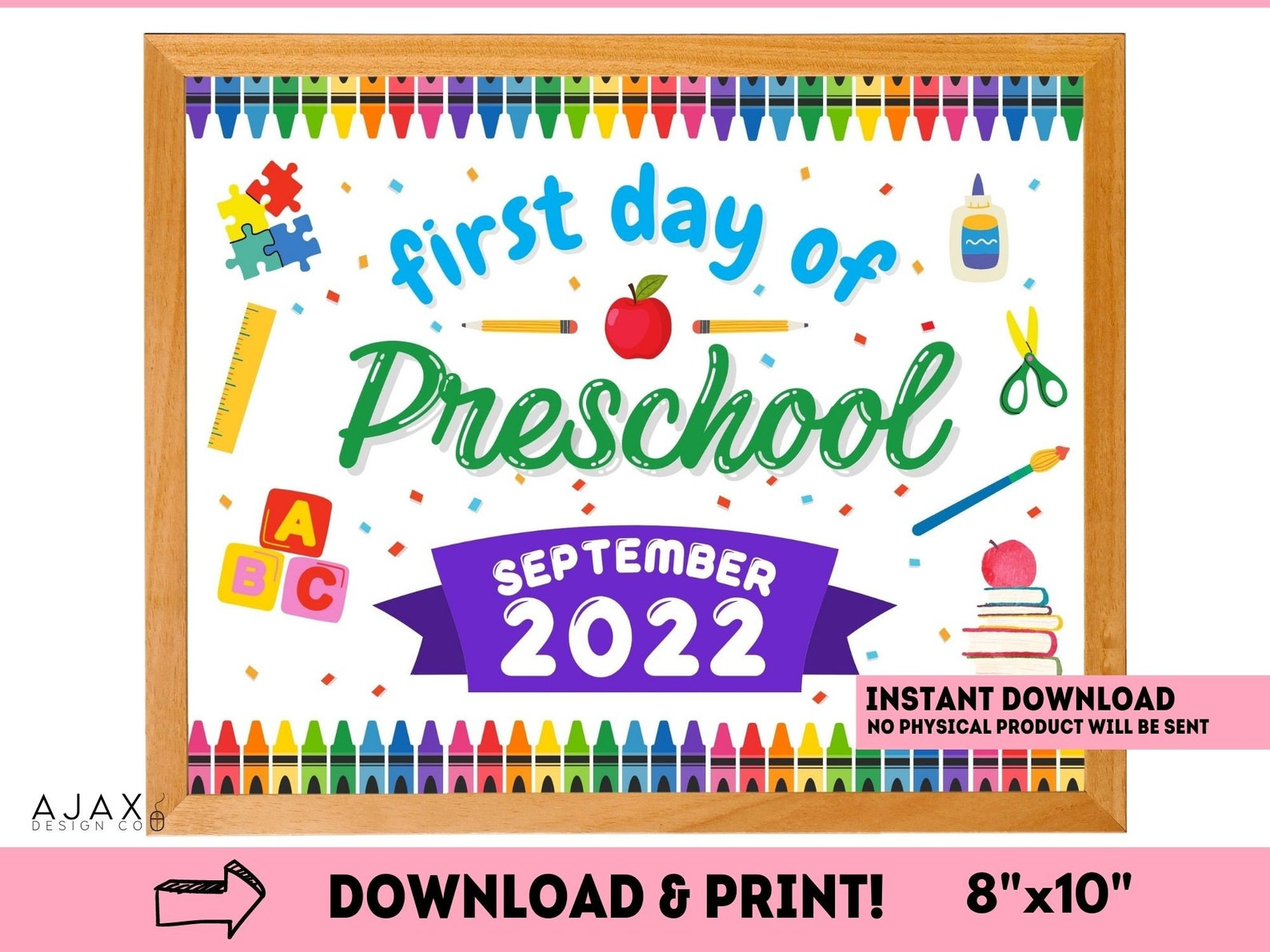 Printable First Day Of Preschool Sign September 2022 Pre Etsy