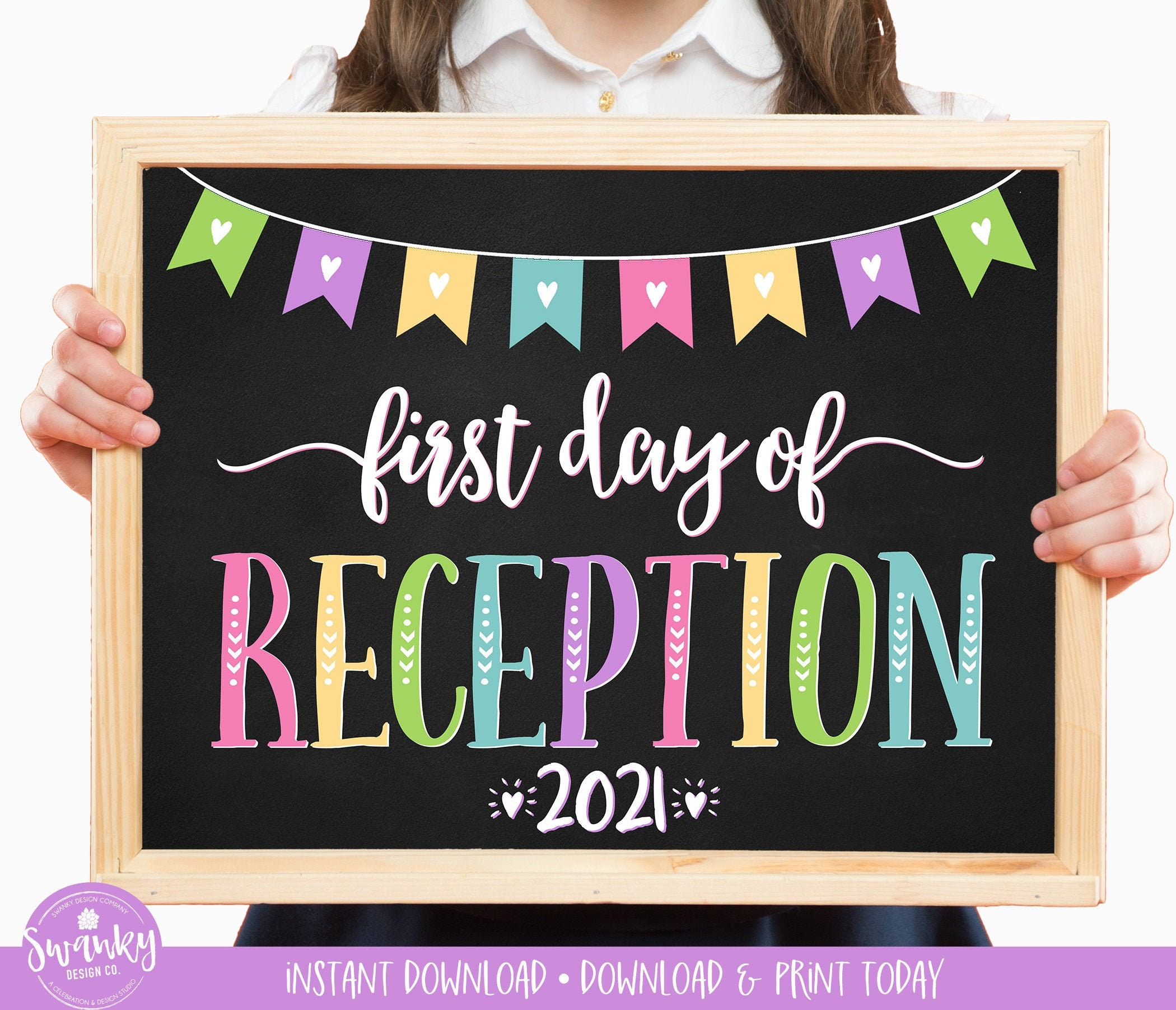 Printable First Day Of Reception Sign For Girl Heart First Day Etsy