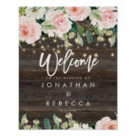 Rustic Floral Roses Wedding Welcome Sign Poster Zazzle