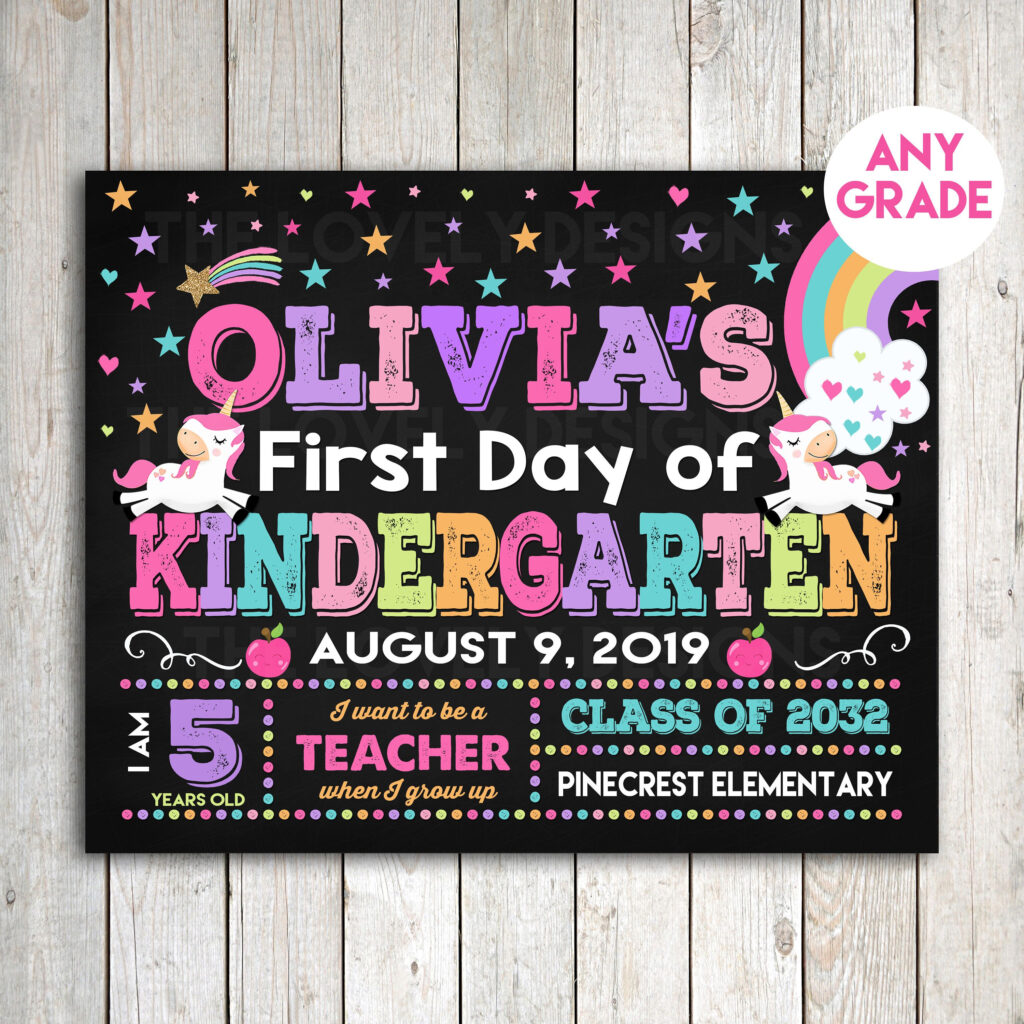 Unicorn First Day Of School Sign First Of Kindergarten ANY Etsy 