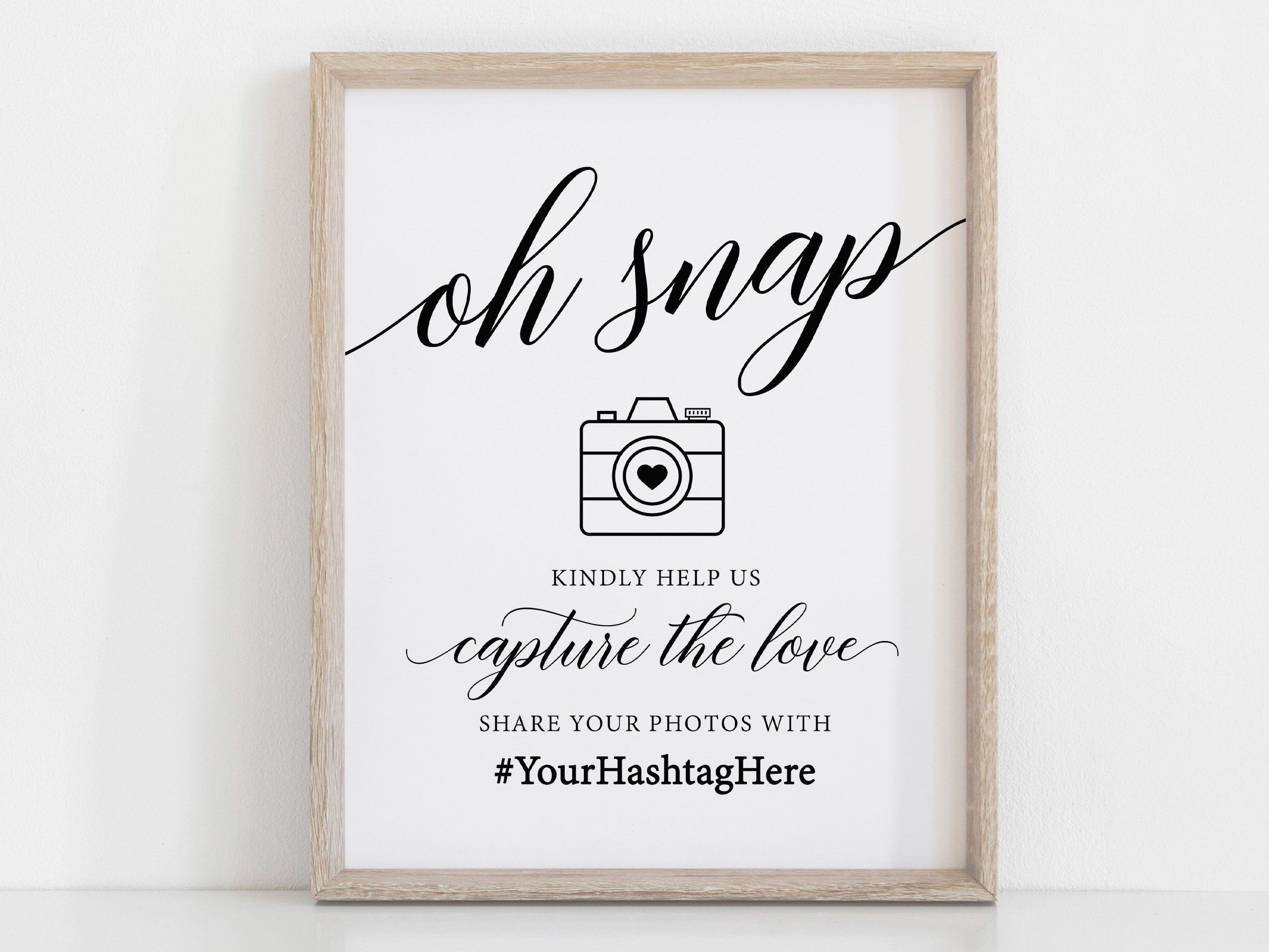 Wedding Hashtag Sign Wedding Hashtag Template Oh Snap Sign Etsy