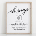 Wedding Hashtag Sign Wedding Hashtag Template Oh Snap Sign Etsy