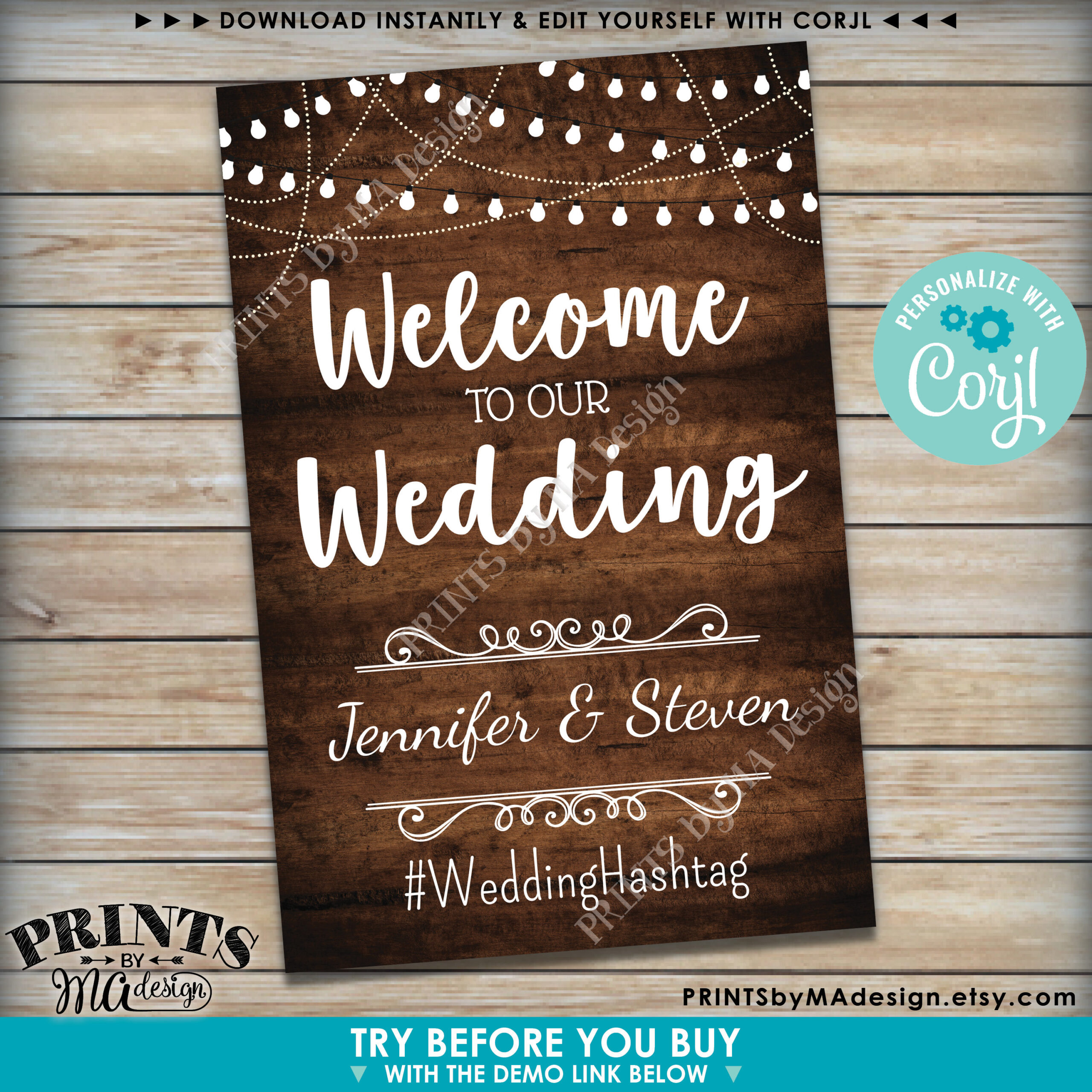 Welcome To Our Wedding Sign Wedding Welcome PRINTABLE 24x36 Rustic 