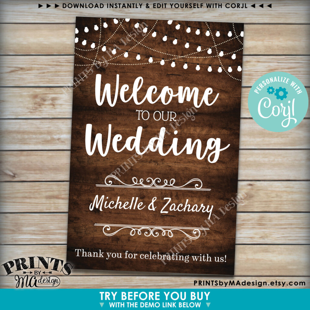 Welcome To Our Wedding Sign Wedding Welcome PRINTABLE 24x36 Rustic 