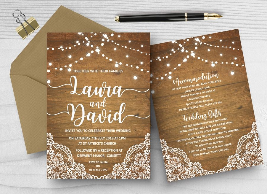 X10 Personalised Double Sided Wedding Invitations Invites Coloured 